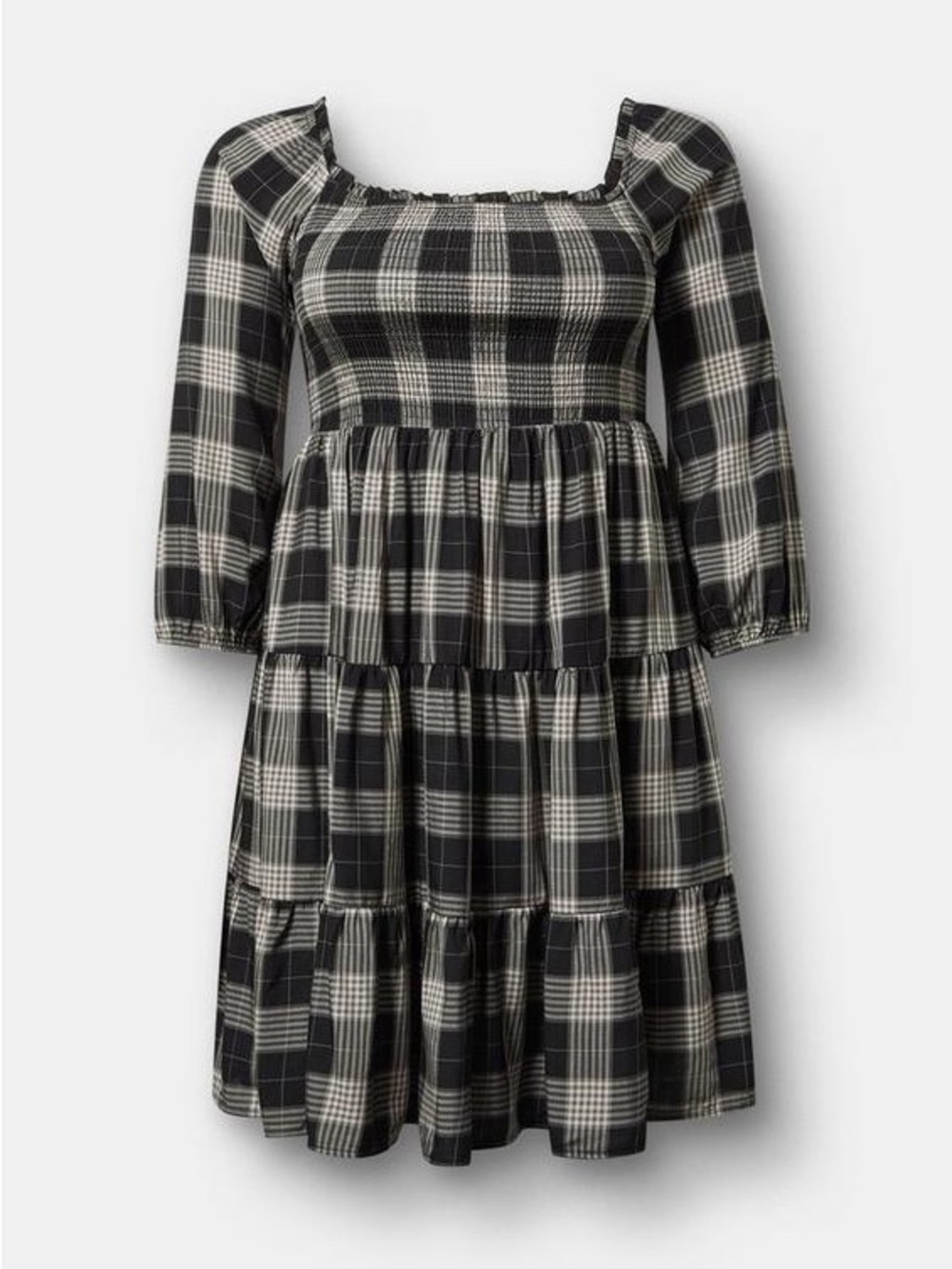 TORRID Smocked Bodice Mini Dress - Margaret Plaid Deep Black